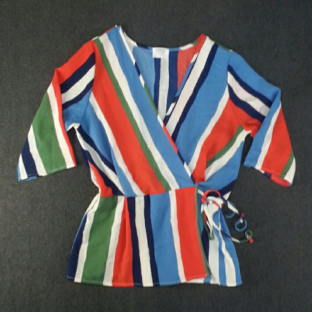 Bold Stripe Sienna Sky Faux Wrap Tunic Top M